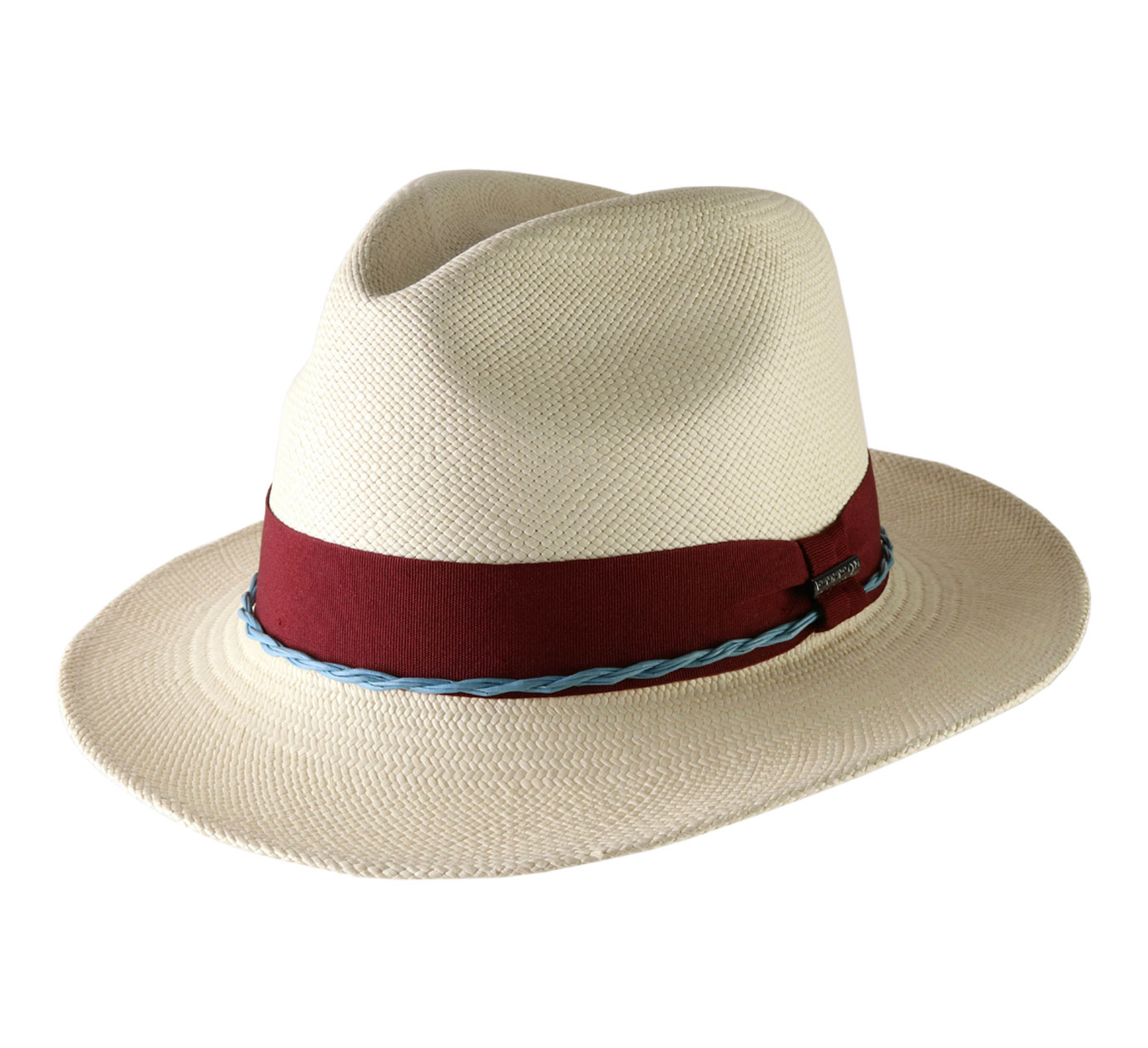 Olney Hats Excellent Panama Fedora with Striped Band Olney Hats Excellent Panama Fedora with Striped Band