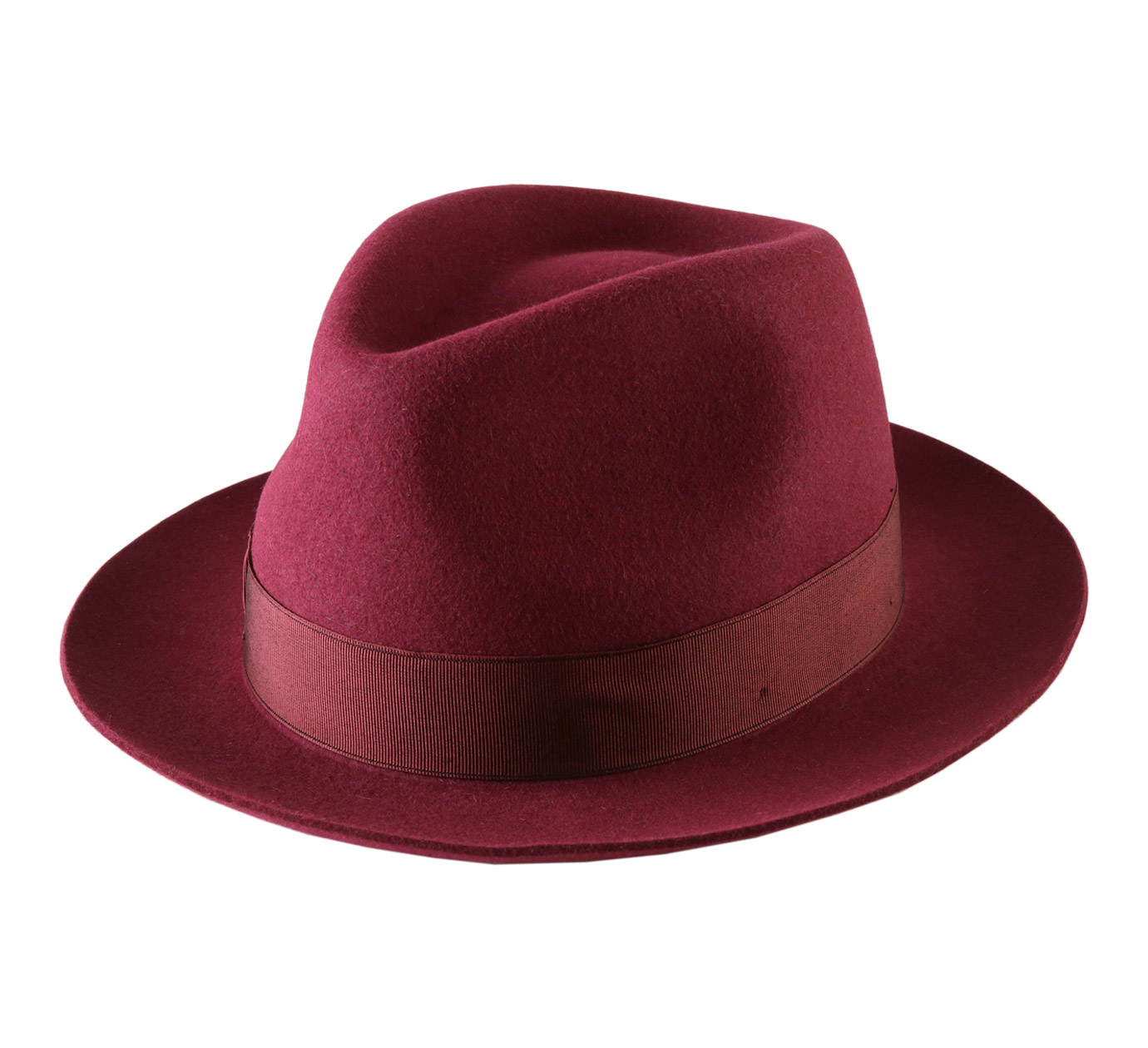 High Quality Hand Made MAROON Pork Pie Felt Trilby Hat 100% Wool Satin Lined 